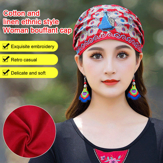 Cotton and Linen Ethnic Style Women Bouffant Cap